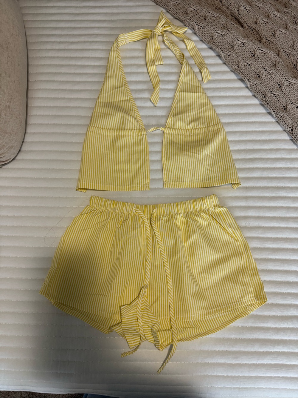 Yellow Striped Halter top & Shorts Set